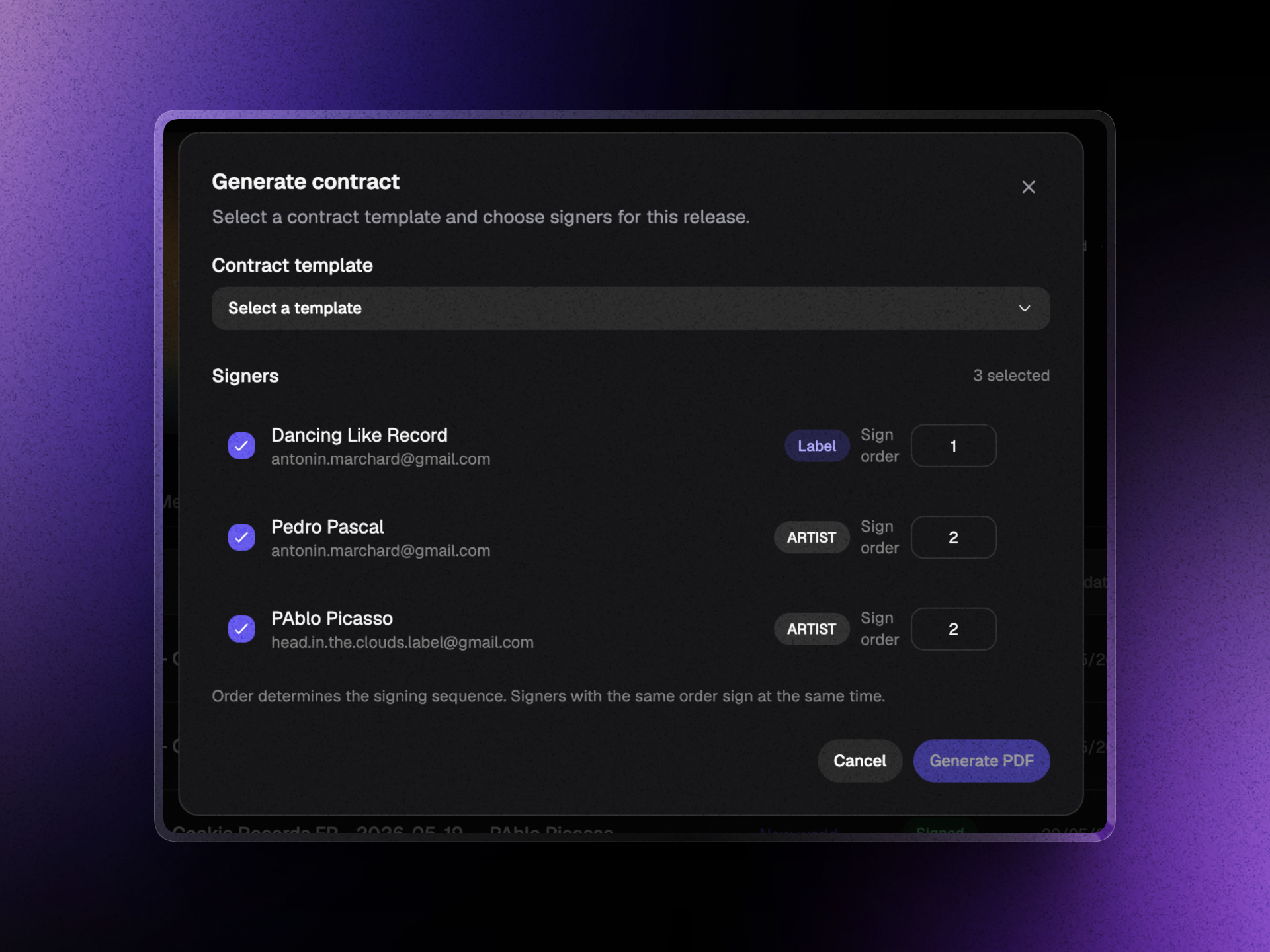 Generate contracts