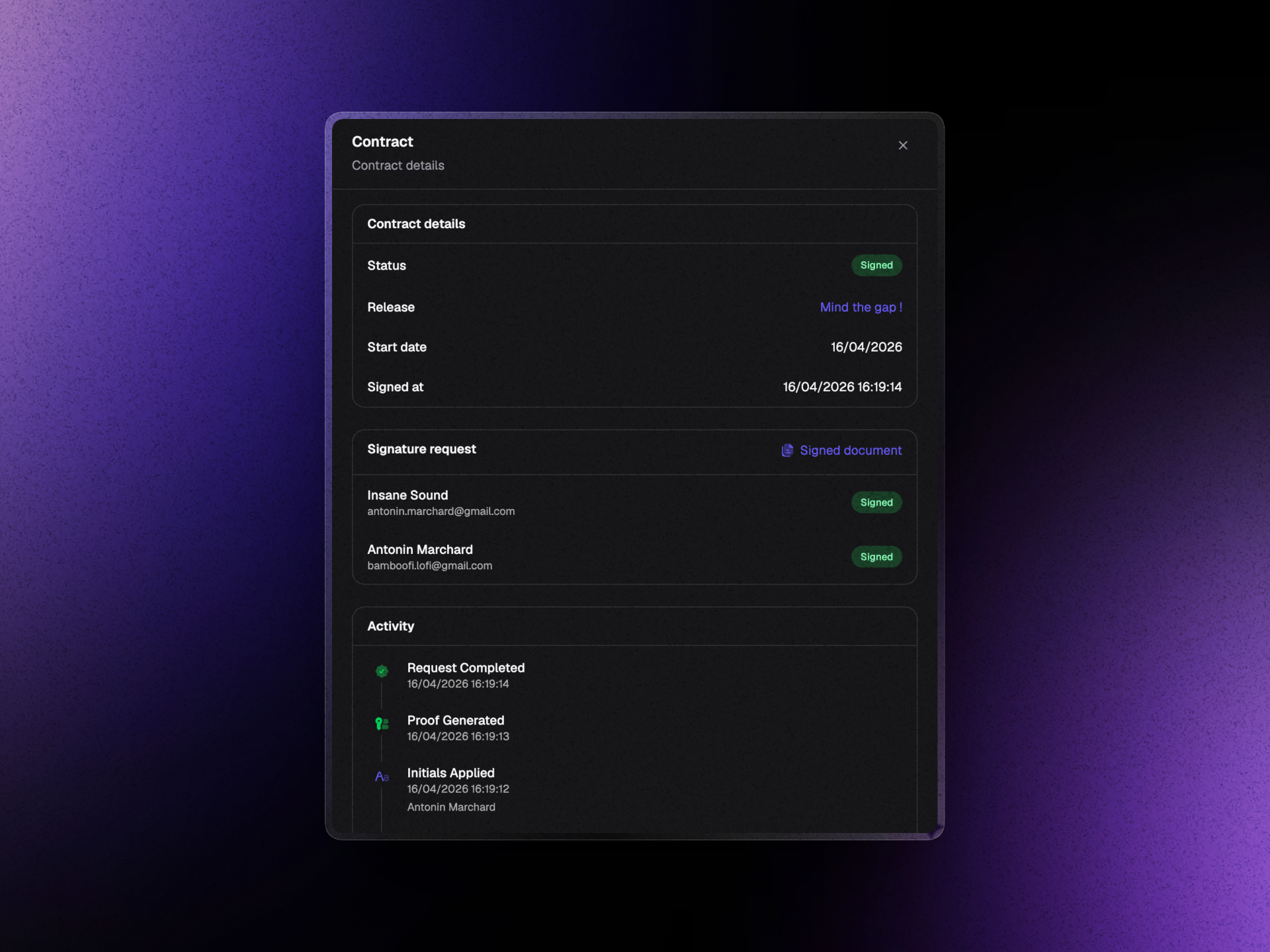 Follow your signature requests in real time